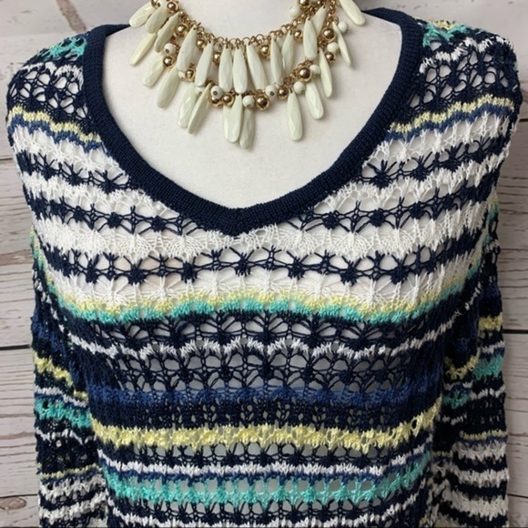 NWT CJ Banks V-Neck Color Block Crochet Sweater - Picture 2 of 7